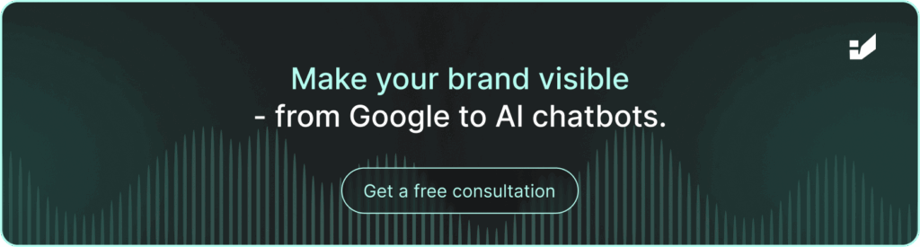 A banner with text: Make your brand visible - from Google to AI chatbots. Get a free consultation. Click to book a meeting via Calendly.