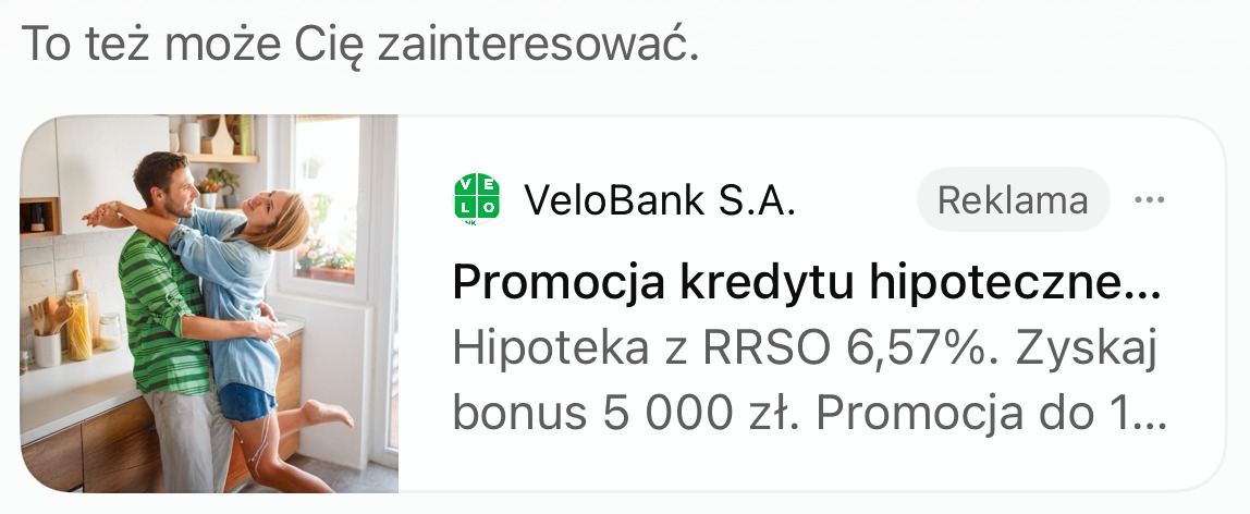 Reklama VeloBank „Promocja kredytu hipotecznego” w odpowiedzi ChatGPT